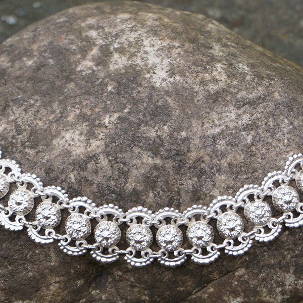 Halsband Gliederkette Kropfband Trachtenschmuck Folklorestil Boho-Hippie-Stil Silber gestempelt floral