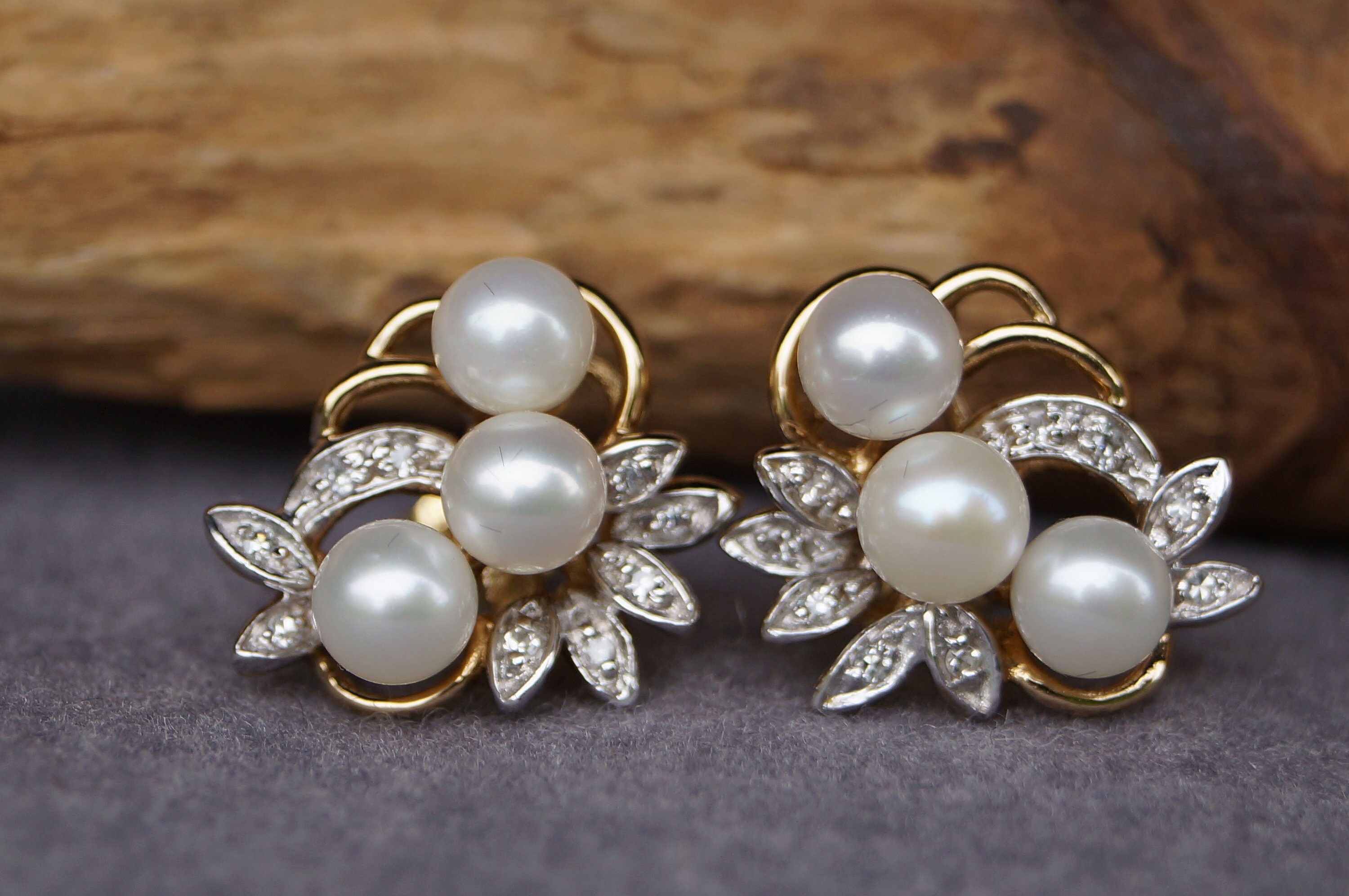 Vintage Ear Studs Yellow Gold 333/- Stamped 11 X 9 Mm 3