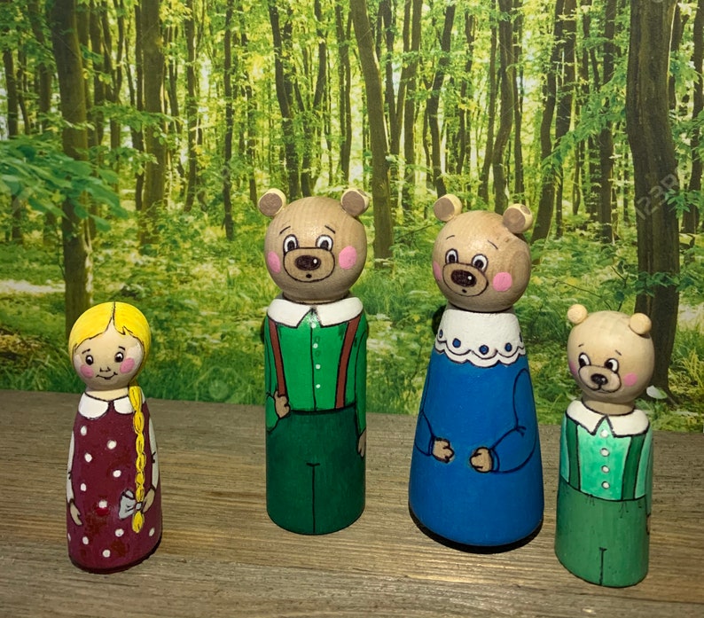 Peg Dolls // Goldilocks and the Three Bears // Eco Friendly Etsy