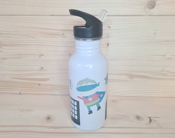 Trinkflasche mit Namen | Personalisierte Flasche | Wasserflasche Kinder | Aluflasche | Strohalm | Auslaufsicher für Kindergarten und Schule
