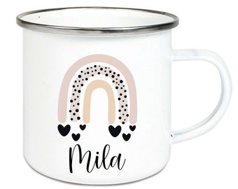 Emailletasse | Personalisierte Tasse | Becher mit Namen | Regenbogen Tasse | Kindertasse | Kinderbecher | Tasse mit Namen