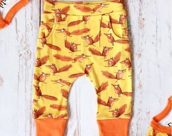 pantalons pour enfants écureuils coton biologique Fairtrade coloré bébé enfants