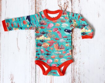 body dziecięce  z długim rękawem ocean bawełna organiczna Fairtrade kolorowe body baby kids