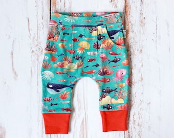 spodnie dziecięce ocean bawełna organiczna Fairtrade kolorowe baby kids