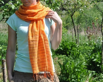 szal bawełna-jedwab GELILA Tangerine 45x200  Fair Trade handmade