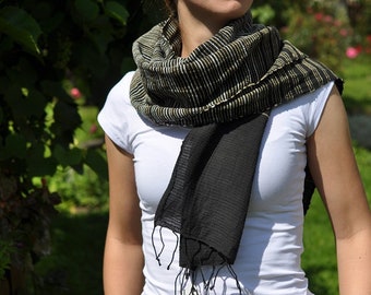 DEBORAH black cotton scarf 30 x 200 Fair Trade handmade