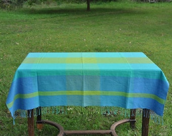 cotton tablecloth blue/green  130x130 Fair Trade