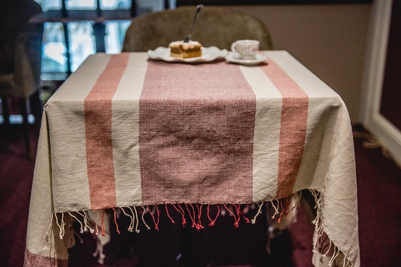 cotton tablecloth Gondar salmon 130x130 Fair Trade image 2