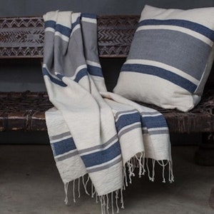 Gondar navy cotton blanket 130 x 200 Fair Trade image 1