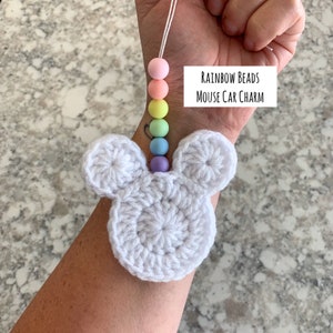 Rainbow Beads Mouse Car Charm: Custom Crochet Disney Rear View Mirror Charm