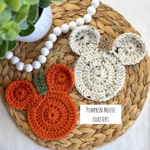 Crochet Pumpkin Mouse Coaster: Disney Inspired Accessories, Farmhouse, Halloween, Fall