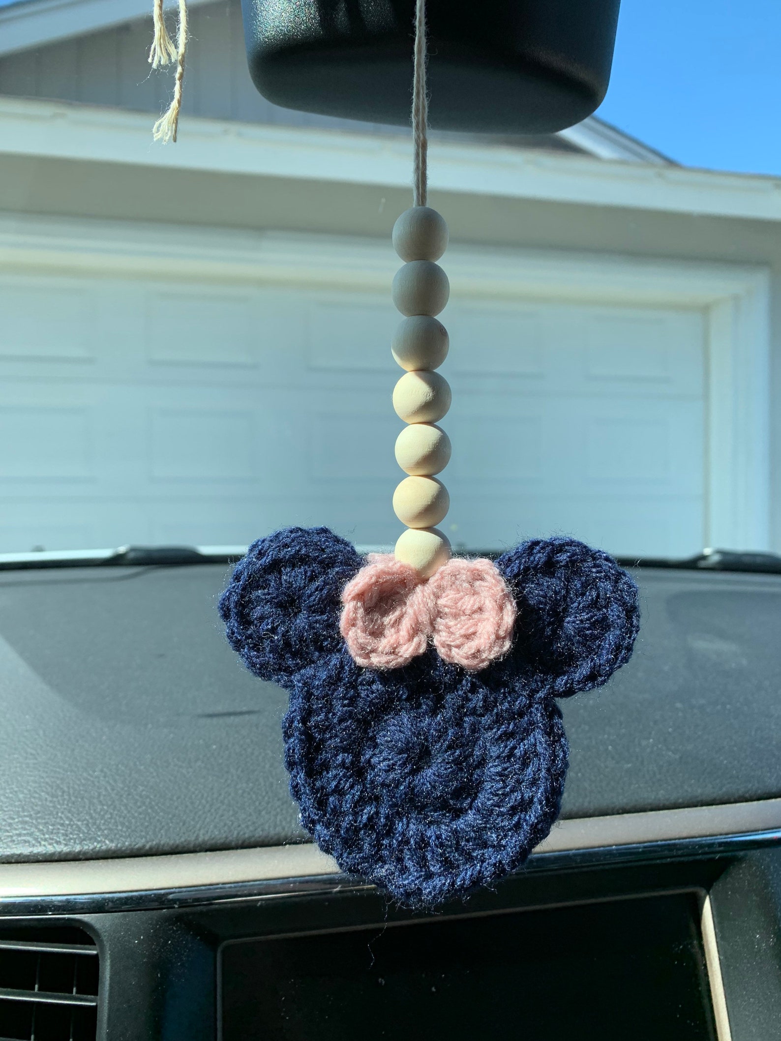 Crochet Mouse Car Charm Yarn Rear View Mirror Accessories Etsy