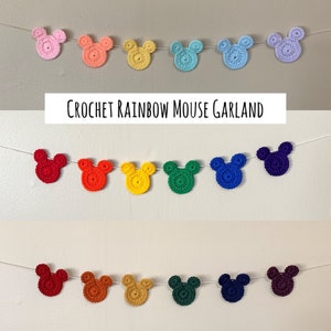 Crochet Rainbow Mouse Garland| Disney Garland| Wall Decor| Disney Bunting| Reusable Banner| Inspired Room Decoration| Disney Accessories