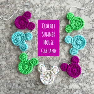 Crochet Summer Mouse Garland| Disney Wall Decor| Yarn Bunting| Reusable Banner| Party Decoration| Summer Fun| Disney Accessories