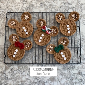 Crochet Gingerbread Mouse Coaster| Crochet Yarn Mickey Coaster| Mug Rug| Disney Inspired Accessories| Gift| Holiday Decor