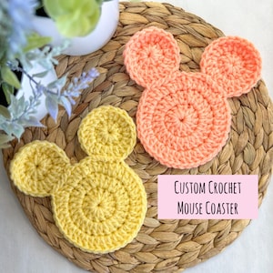 Crochet Mickey Coaster| Disney Create Your Own Mouse Coaster| Custom Disney Inspired Coaster| Mug Rug| Disney Accessories| Wedding