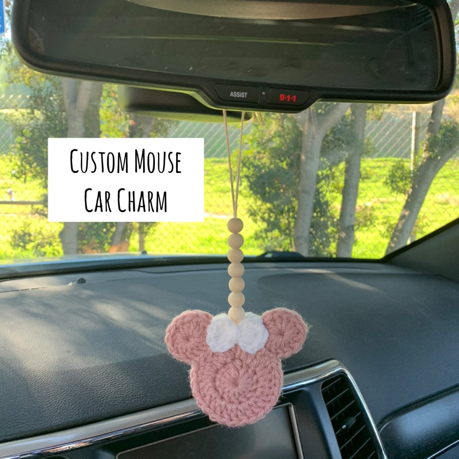 Crochet Mickey Car Charm: Disney Inspired Rear View Mirror Charm