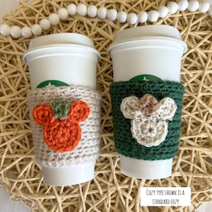 Pumpkin Mouse Cozy| Crochet Mickey Coffee Cup Cozy| Iced Coffee Sleeve| Disney Accessories| Gift| Halloween| Farmhouse| Rustic| Cold Cup