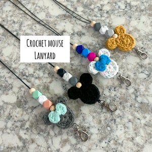 Crochet Mouse Lanyard: Beaded Badge Holder, Disney Cruise Accessory, Teacher