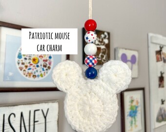 Patriotic Mouse Car Charm| Summer Crochet Rear View Mirror Charm| Disney Inspired Car Accessories| Minnie| Mickey| Magical Gift| Car Decor