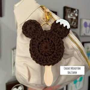 Crochet Mickey Bar Bag Charm: Disney Snack Keychain, Theme Park Accessory, Ice Cream