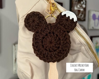 Crochet Mickey Bar Bag Charm: Disney Snack Keychain, Theme Park Accessory, Ice Cream