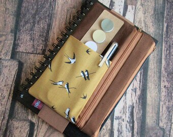 Pencil case, swallows, with elastic band, pencil case for calendars, planners, notebooks, folders