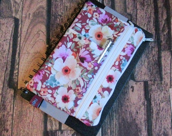 Pencil case, flowers red, with elastic band, pencil case for calendars, planners, notebooks, folders