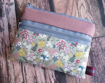 Wallet small, wallet, wallet mini, small flowers, old mauve light green