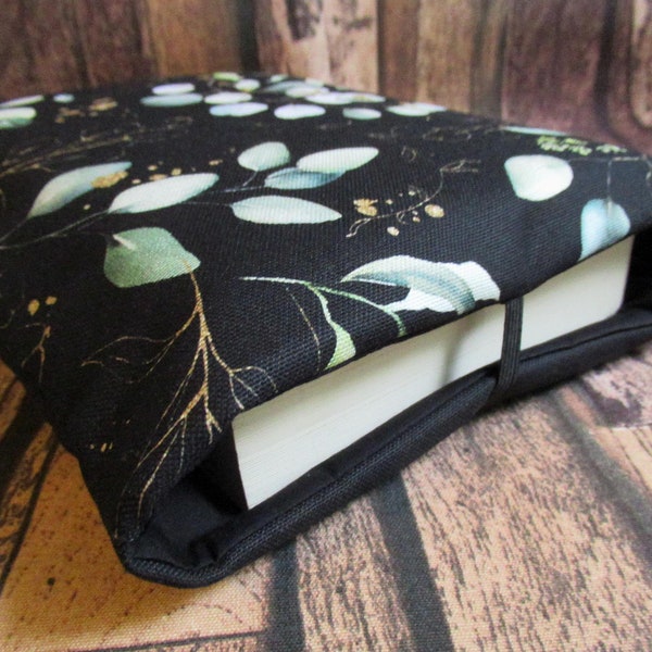 Buchtasche, eReader Hülle, Eukalyptus schwarz , Buchhülle für Taschenbücher, Hardcover, Romane