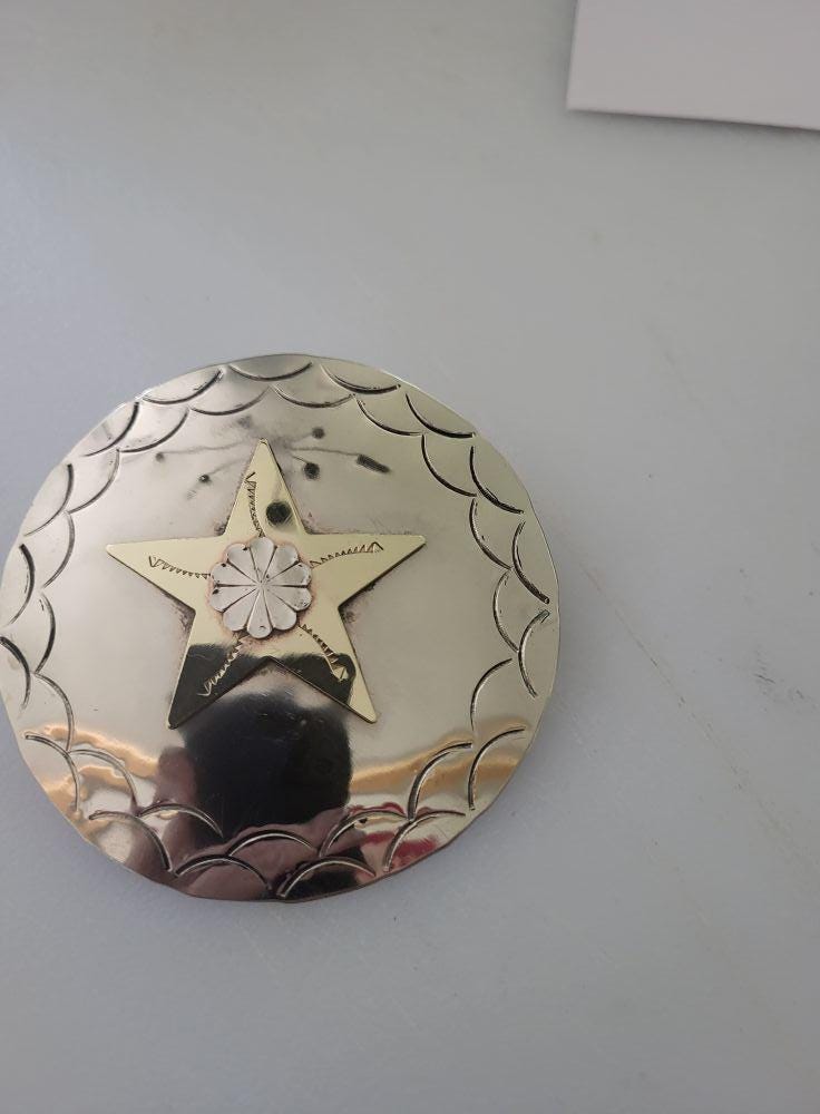3" German Silver Scarf Slide with Brass Star for Native American Regalia