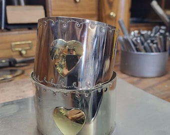 German Silver Cuffs with Overlay Brass hearts