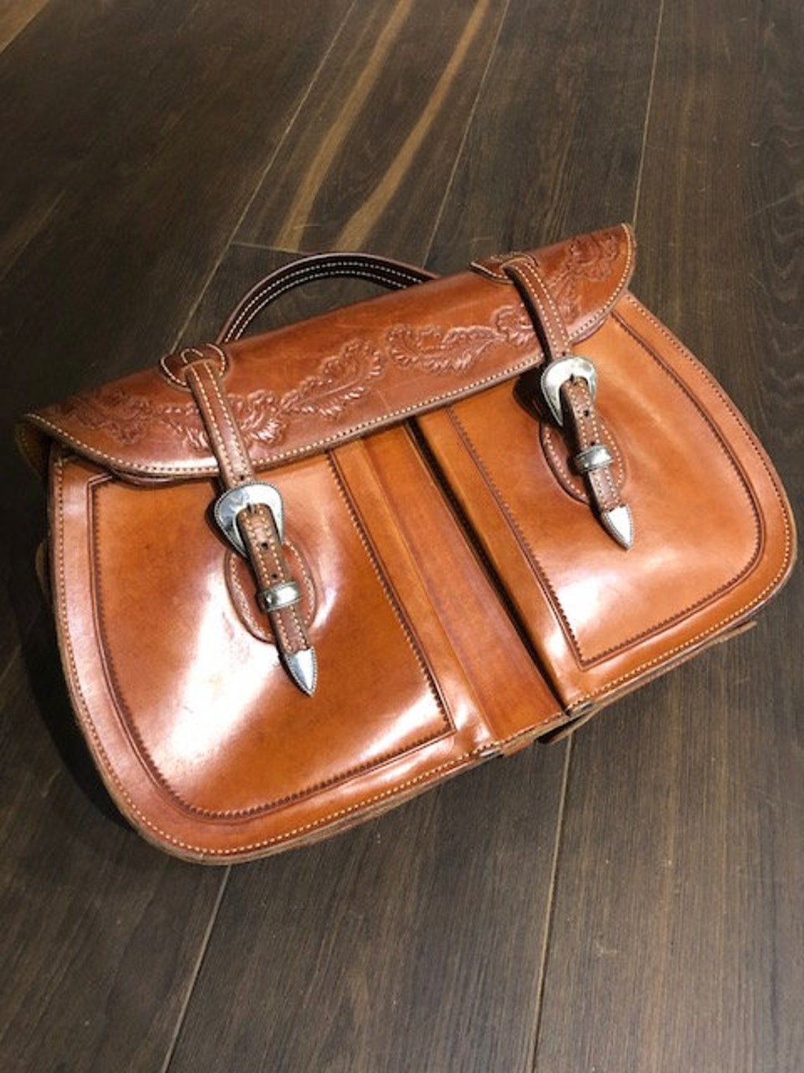 Handmade Custom Leather Briefcase With Sterling Silver Buckles Etsy