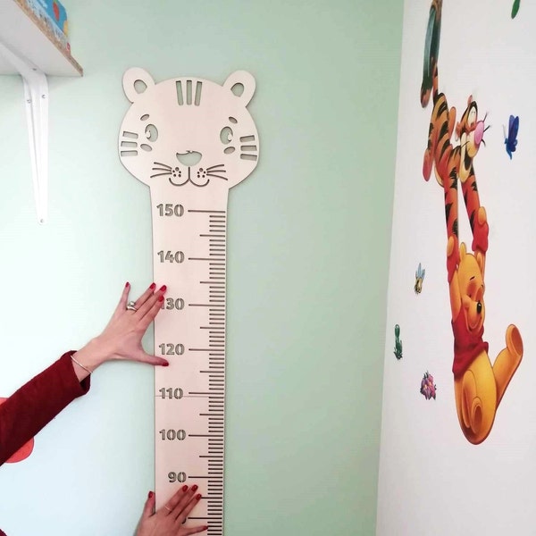 Height chart, growth curve, wooden child's room decoration, wooden height chart for children, wooden tiger...