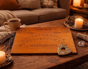 Engraved Wooden Ouija Board – Spirit Board Divination – French Ouija Board – Esoteric Witch Wicca Paranormal Decoration