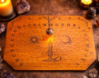 Engraved wooden dowsing board for pendulum, for divination & esoteric practices
