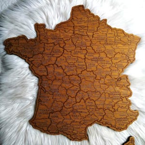 Carte de France, carte géographique, carte des régions, carte de France gravure sur bois, map, Paris...