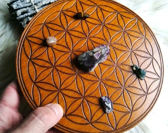 Fiore della vita, wicca, strega, stregoneria, geometria sacra, vassoio di ricarica minerale, meditazione, litoterapia, fatto a mano