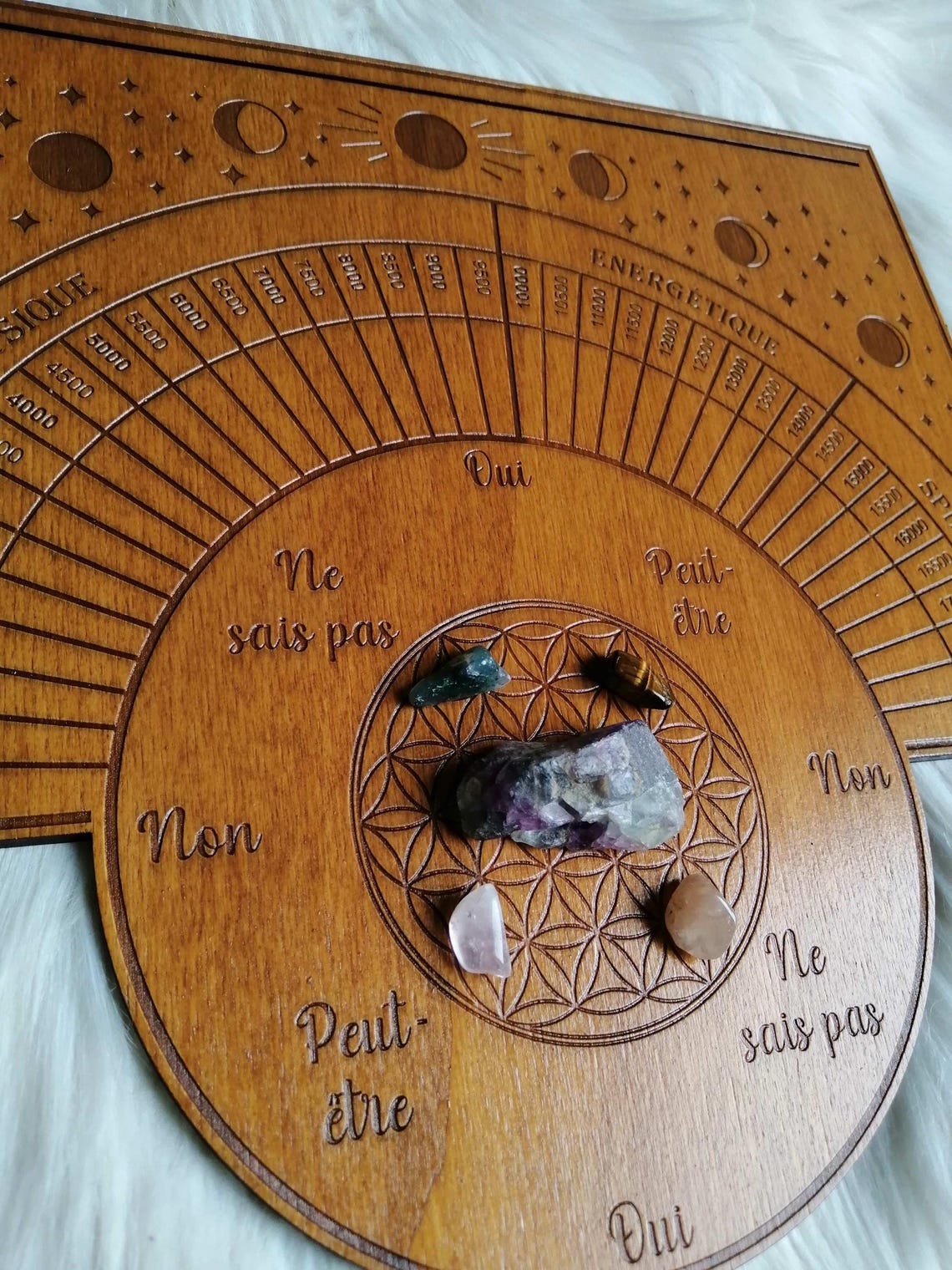 Craspire - Planche De Radiesthésie Avec Pendule Opalite - Tapis En Caoutchouc Et Chaîne 60 Cm - Divination Et Décoration D'autel