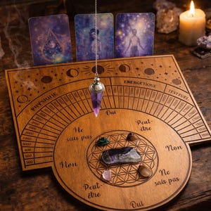 Gegraveerd houten wichelbord – Divinatiependel, Bovis-weegschaal, Divinatie-instrument, Spiritueel orakel, Handgemaakt wichelbord