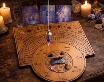 Engraved Wooden Dowsing Board – Divination Pendulum, Bovis Scale, Divination Tool, Spiritual Oracle, Handmade Dowsing Board