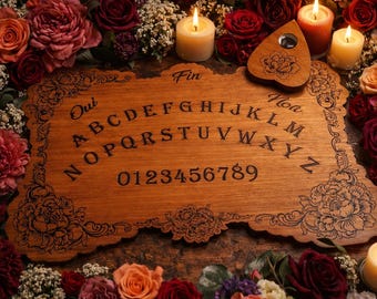 Ouija Board Wooden Spirit Board Floral Engraved – Talking Board Witchcraft Decor Divination Tool Witchy Altar Decor