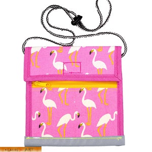 Geldbeutel- Brustbeutel für Kinder " Flamingos " mit Reflektorstreifen,Klarsichtfach und Kordelstopper
