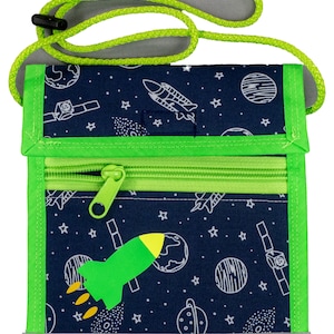 Bolsa de pecho para niños con motivo espacial, 15 cm x 14 cm, cremallera, compartimento transparente