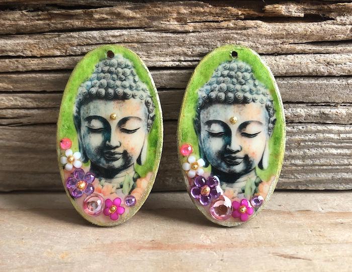 Lot De 5 Breloques Pendentifs Bouddha En Alliage Tibétain - Dimensions : 22 X 15 Mm, Couleur Argenté
