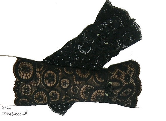 Spitze Stulpen Spitzenstulpen Pulswärmer,schwarz Armstulpen elast