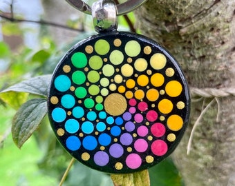 Keychain mandala, bag jewelry hand-painted, dot painting, rainbow