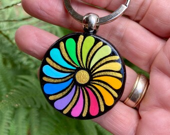 Keychain mandala, bag jewelry hand-painted, dot painting, rainbow