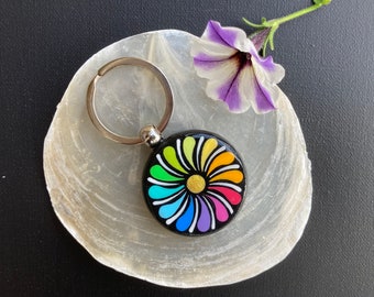 Keychain mandala, bag jewelry hand-painted, dot painting, rainbow