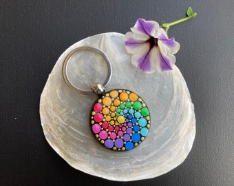 Keychain mandala, bag jewelry hand-painted, dot painting, rainbow